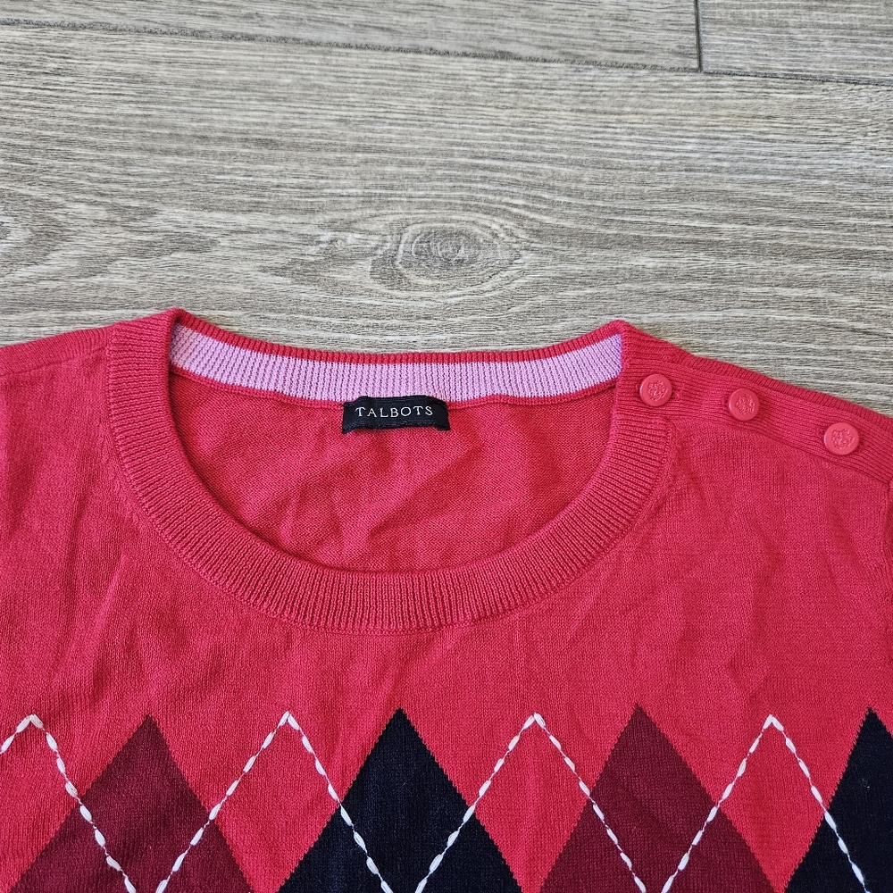 Talbots Cherry Red Argyle Pattern Lightweight Kni… - image 4